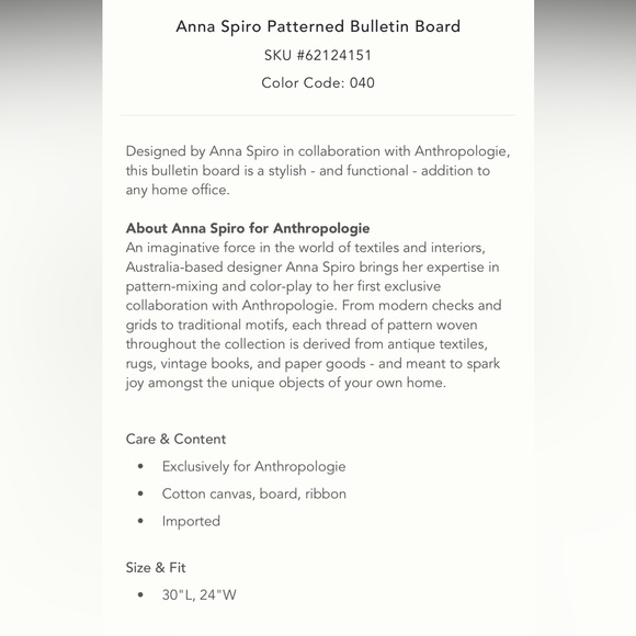 Anna Spiro for Anthropologie bulletin board - Picture 3 of 3